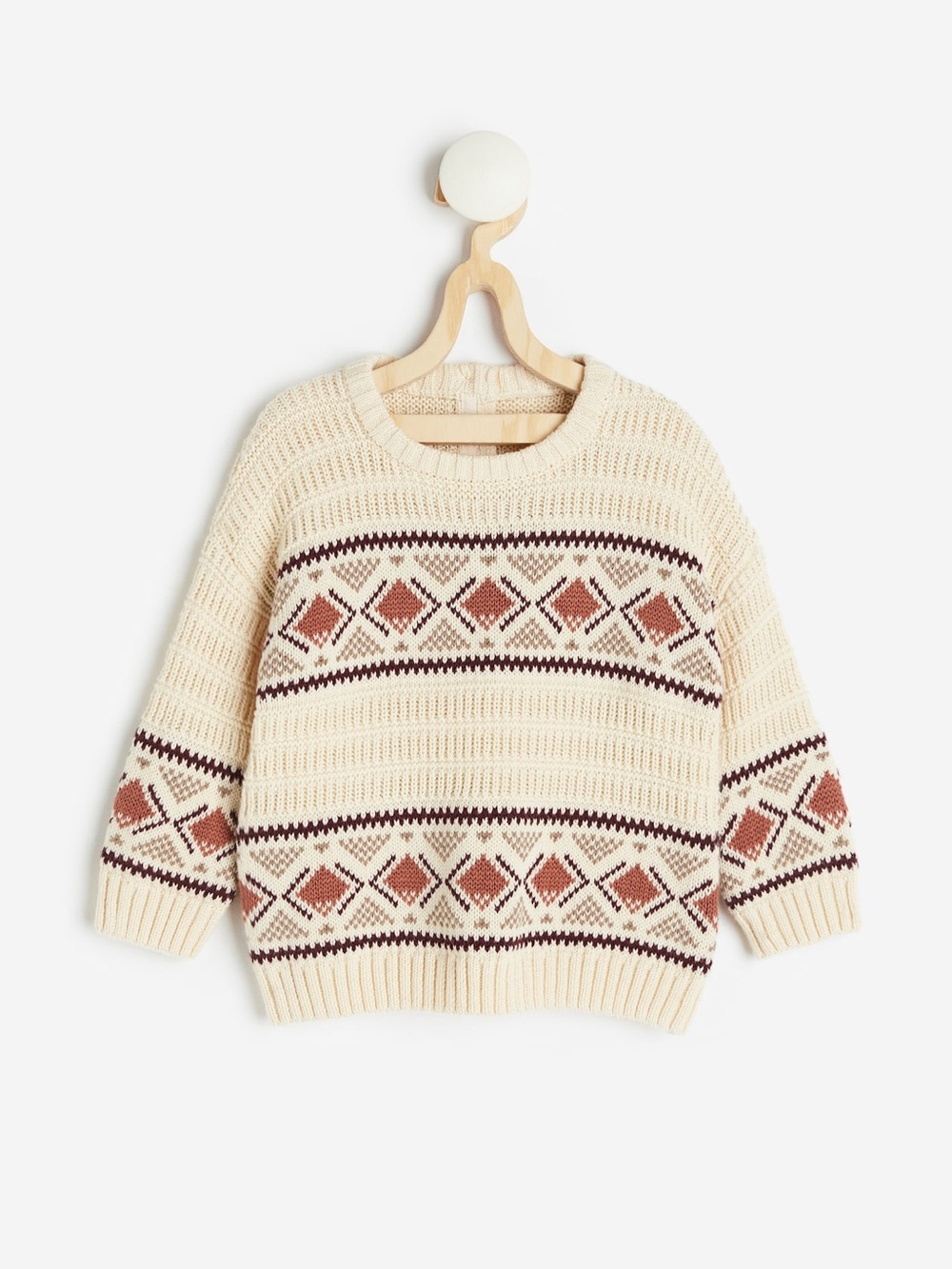 H&M Jacquard Knit Pullover Sweater Beige/ Cream/ Tan Organic Cotton Boys SZ 12M